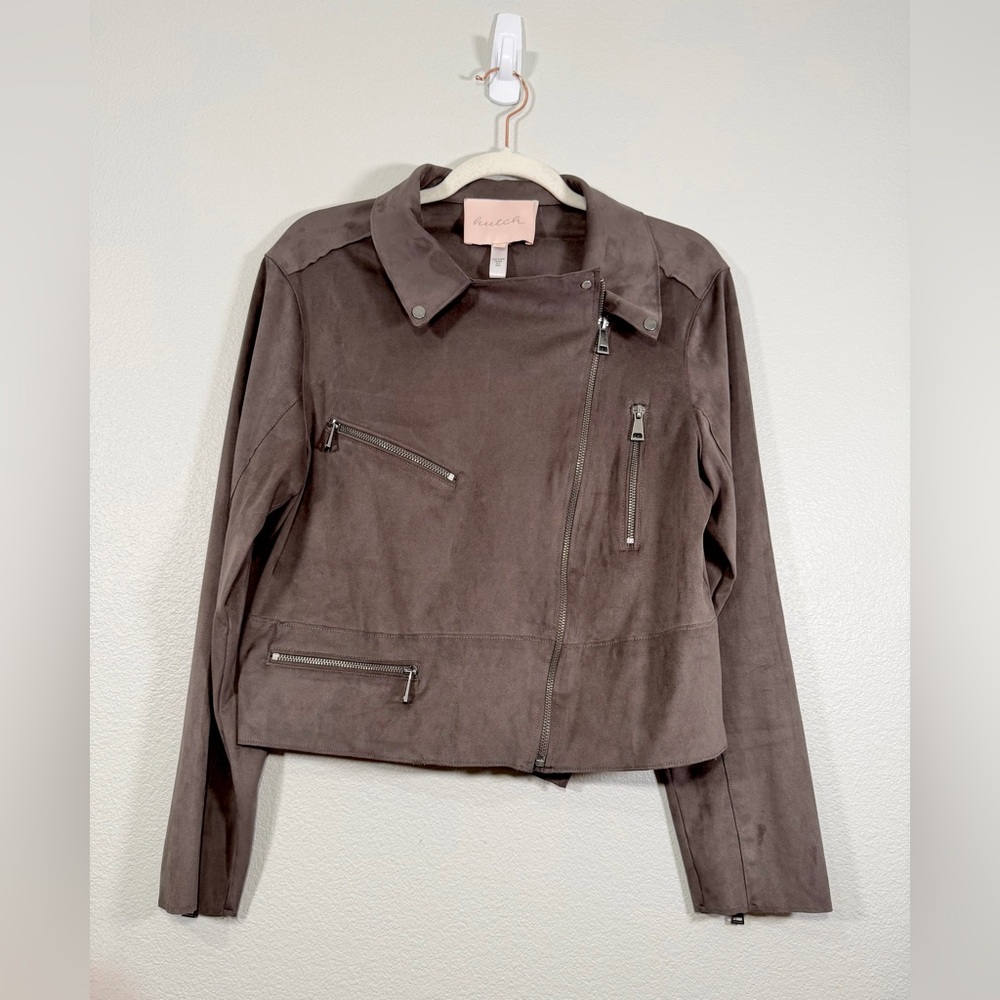 Anthropologie Hutch Faux Leather Suede Jacket Asymmetrical Brown Zipper Women M